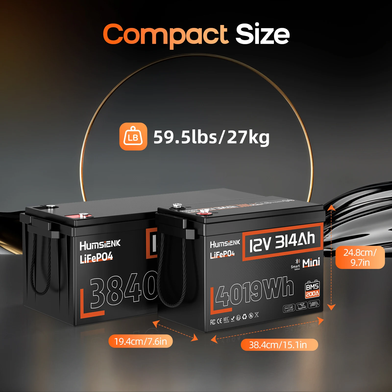 Humsienk 12 فولت 20 أمبير 100 أمبير 200 أمبير 314 أمبير LiFePO4 بطارية خلايا قابلة للشحن 15000 دورة BMS لـ RV/الشاحن/التخييم/التخزين المنزلي/الطاقة الشمسية