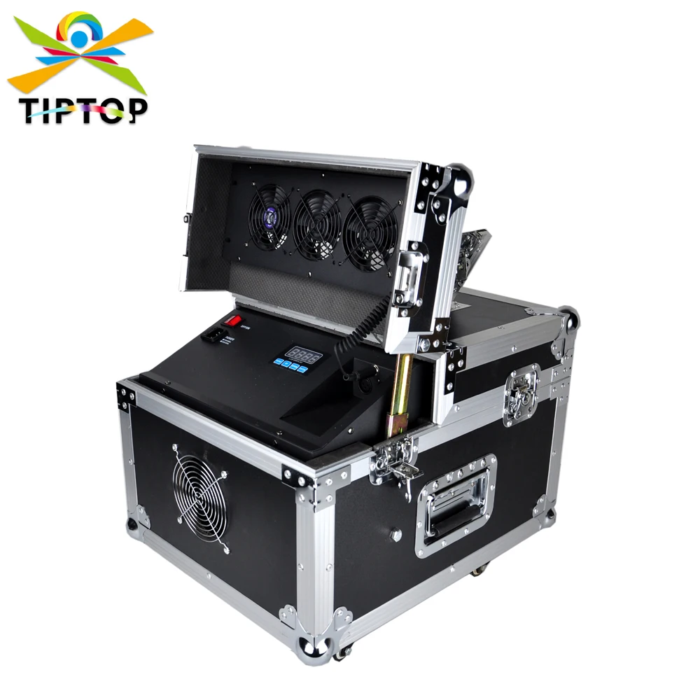 

TIPTOP 1000W Flightcase Haze Fog Machine With Wheels DMX512 Manual Remote Control No Warming Up Long Time Smoke Jet Fog Blow