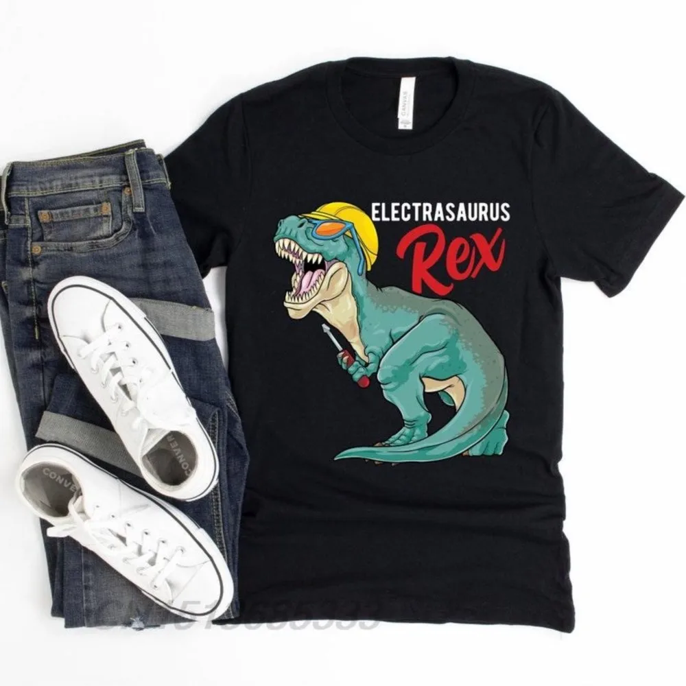 Electrasaurus Rex Women Vintage T-shirts Like A Normal Electrician But More Awesome Retro Cotton T-Shirts Unisex Cool Tops