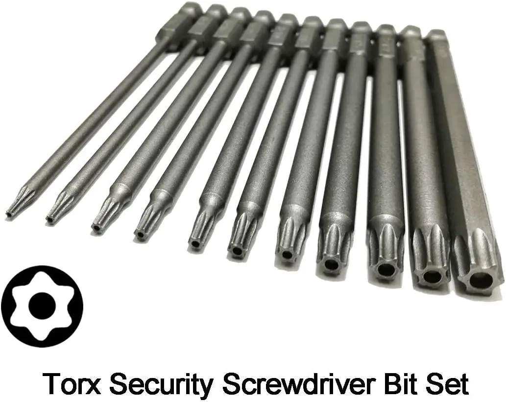 Screwdriver Bit Set 1/4 in. Hex Shank T6 T7 T8 T9 T10 T15 T20 T25 T27 T30 T40 11 Piece 4 in. Long S2 Steel Phillips Screwdriver