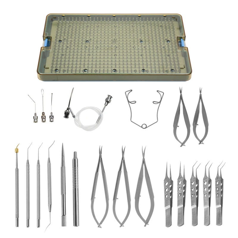 21-Piece Stainless Steel Cataract Microsurgery Instrument Set with Sterilization Box