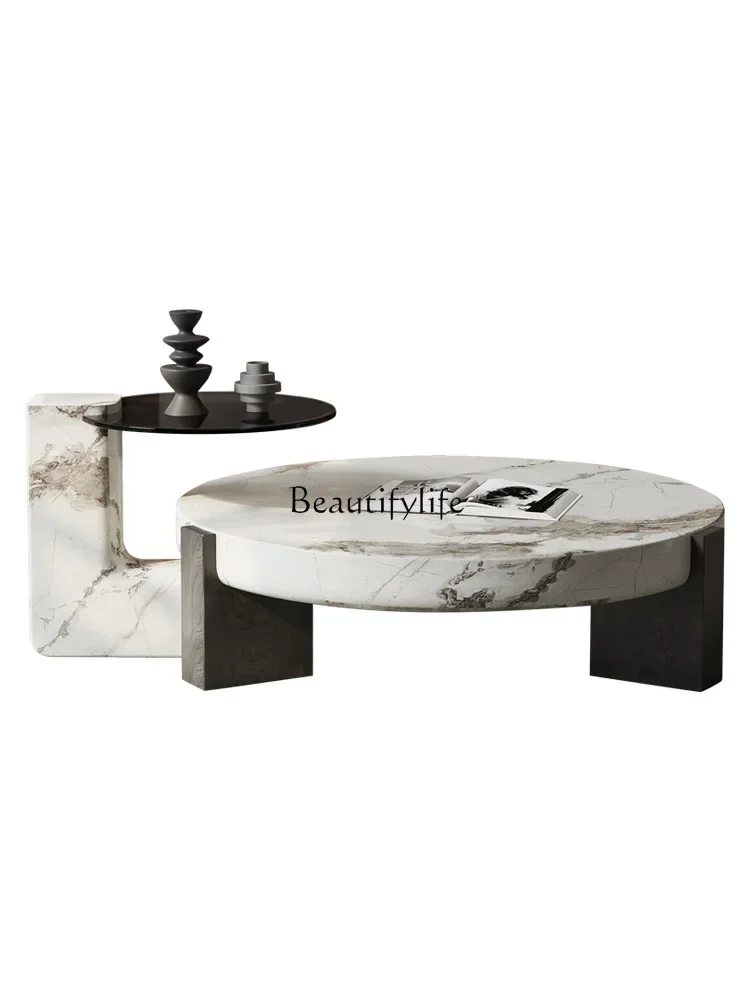 LXSimple modern coffee table living room household rock slab round coffee table combinationSSS