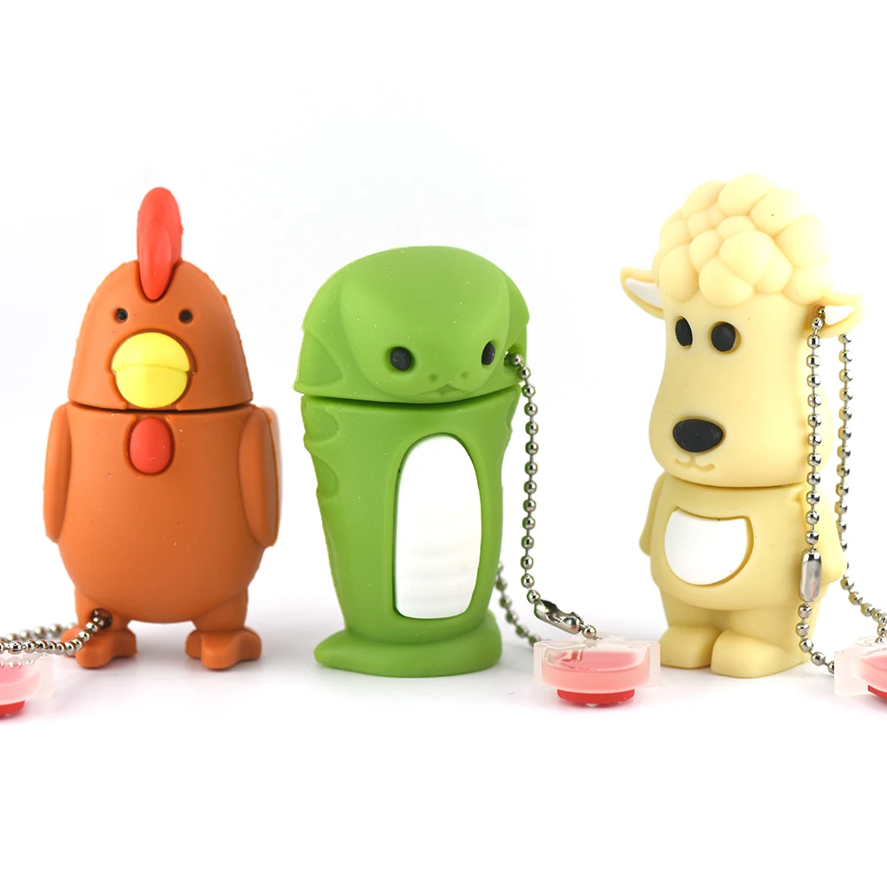 Usb แฟลชไดร์ฟการ์ตูน Cobra 128GB น้อยน่ารักไก่สีเหลือง4GB Pendrive สัตว์ช้าง8GB 32GB U Disk 64GB หน่วยความจำ