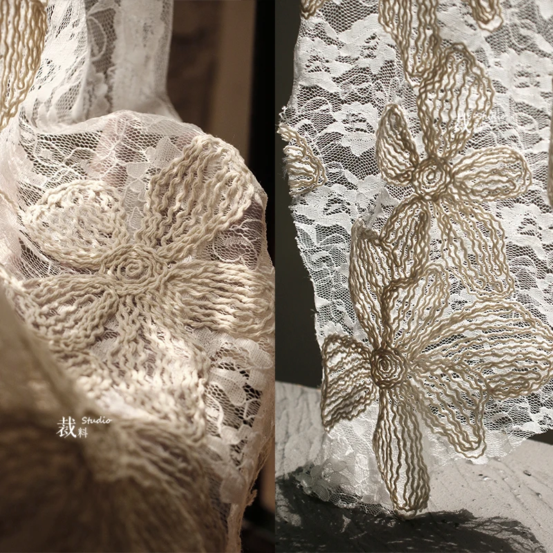 

Floating Flower, Three-dimensional Texture Cotton Embroidery Flower Lace Fabric Hollow Perspective Mesh Skirt Clothing Designer