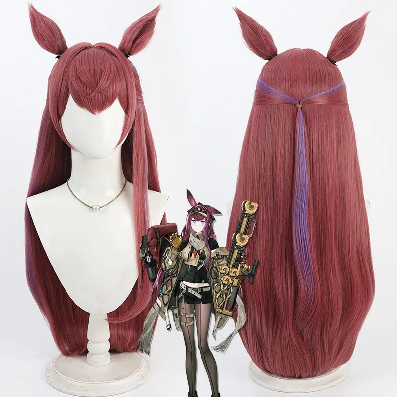 

Парик для косплея Arknights Ray, длина 80 см, прямые, винно-красные, смешанные, фиолетовые, термостойкие синтетические волосы, вечеринка на Хэллоуин, ролевые игры