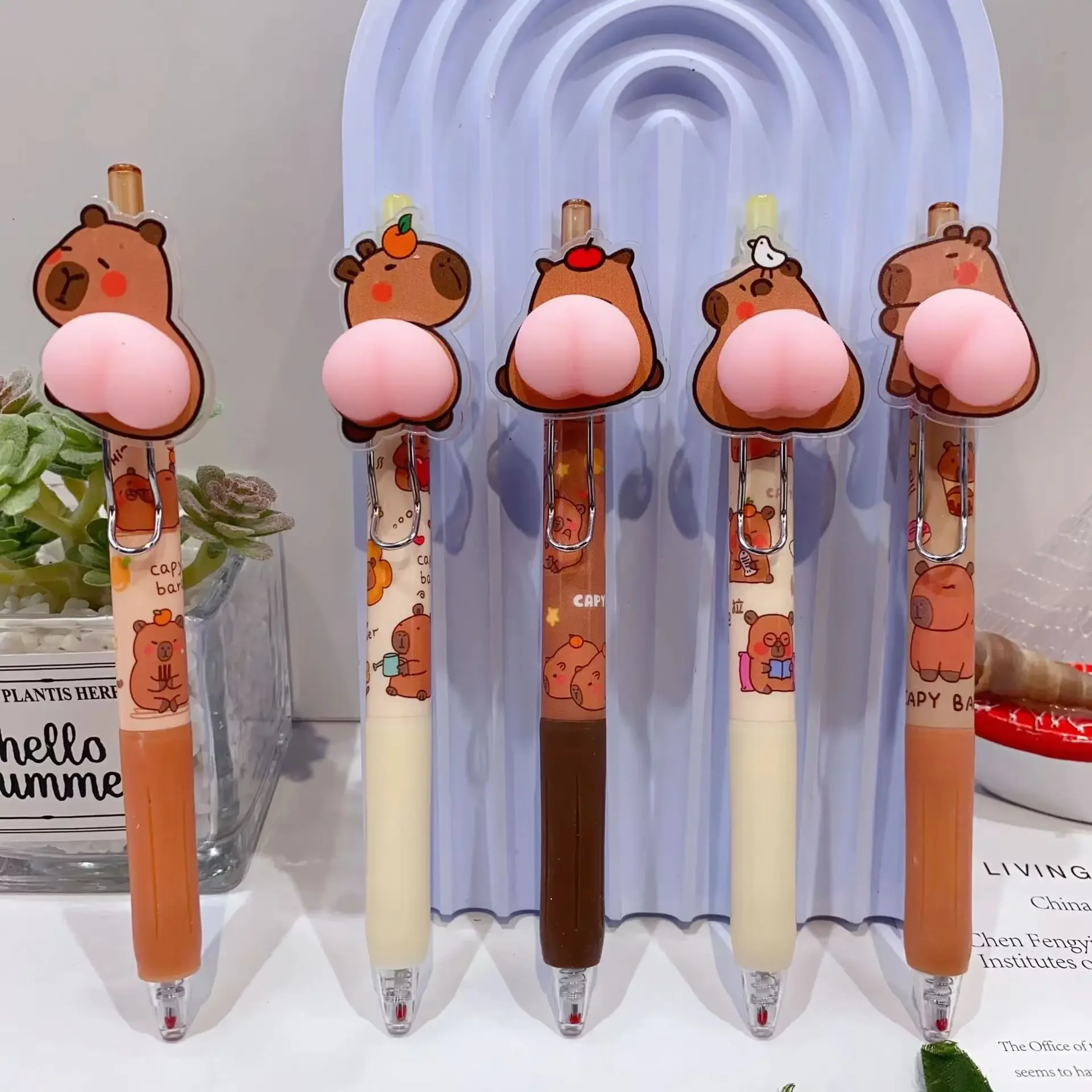 Imagem -05 - Capybara Cartoon Ballpoint Gel Canetas Canetas Mecânicas Papelaria Coreano Imprensa Canetas Bonito Brinquedos para Crianças Presente Kawaii 0.5 mm Pcs por Conjunto