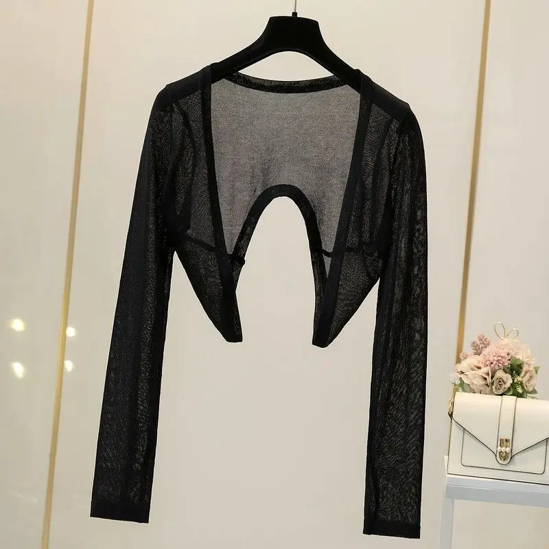 Sun-proof Jackets Women Thin Open Stitch Breathable Sheer Pure Harajuku Cropped Slim Summer Ins All-match Korean Style Fashion