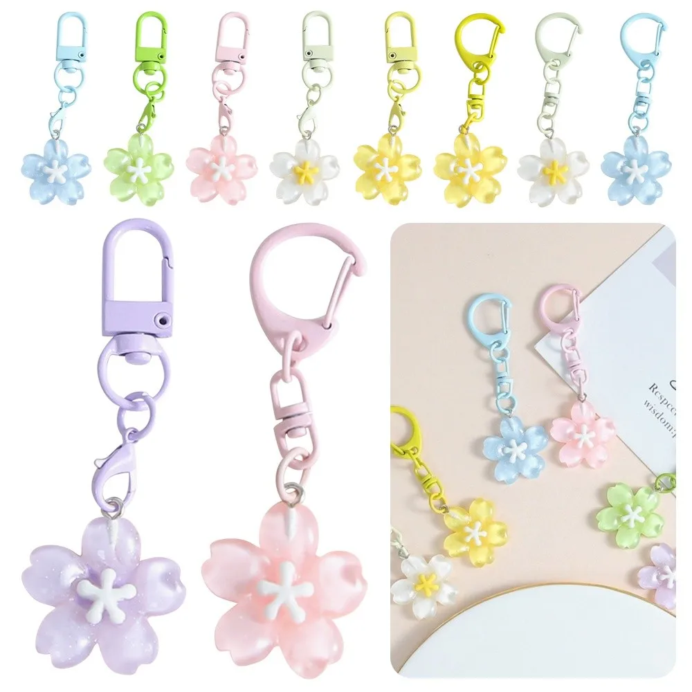 جديد الراتنج زهر الكرز المفاتيح الملونة DIY سيارة حلقة رئيسية الأزهار على ظهره الديكور