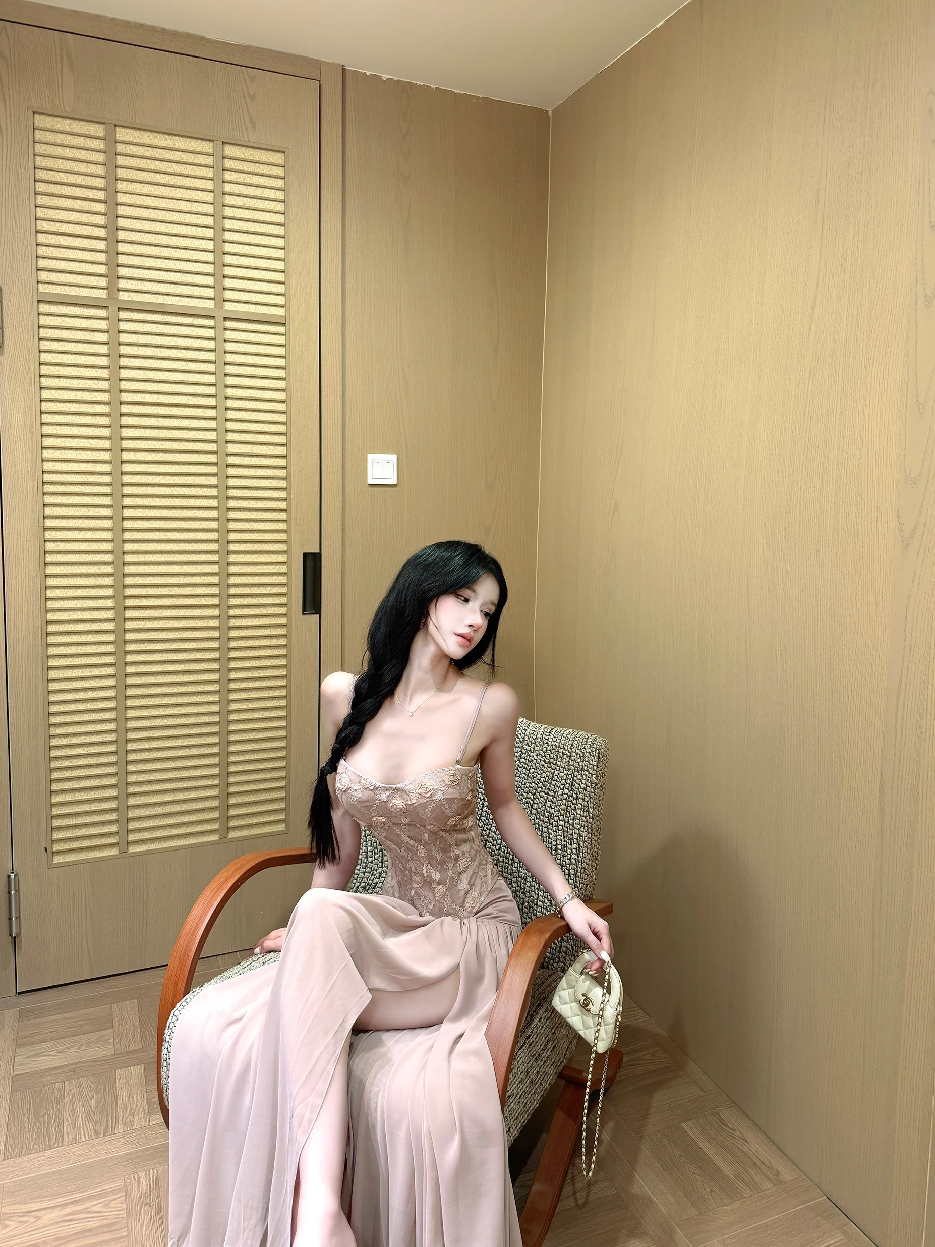 

Elegant Dusty Summer Belted Halterneck Set D26Y0026 plus D26Q0025 Women's Fashion Ensemble Sleeveless Slim Fit High Waist