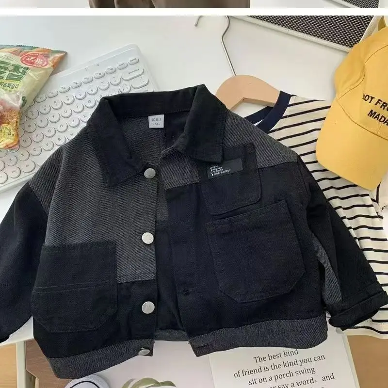

Baby Boy Korean Patchwork Denim Jacket New Toddler Handsome Casual Fashionable Coat for Children's Spring Autumn Wear