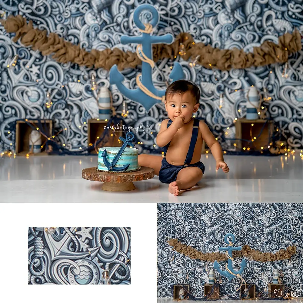 

Sail Boat Anchor Backdrop Kids Baby Cake Smash Photography Props Child Boys Adult Birthday Photo Shoot Studio Backgrounds