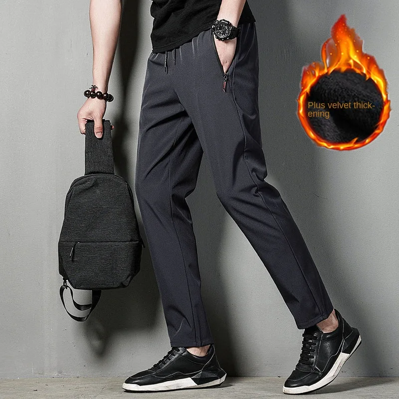Winter Thickened Fleece Men's Casual Pants Sports Pants Warm Comfortable Versatile Zippered Pocket Composite Ultra-Soft