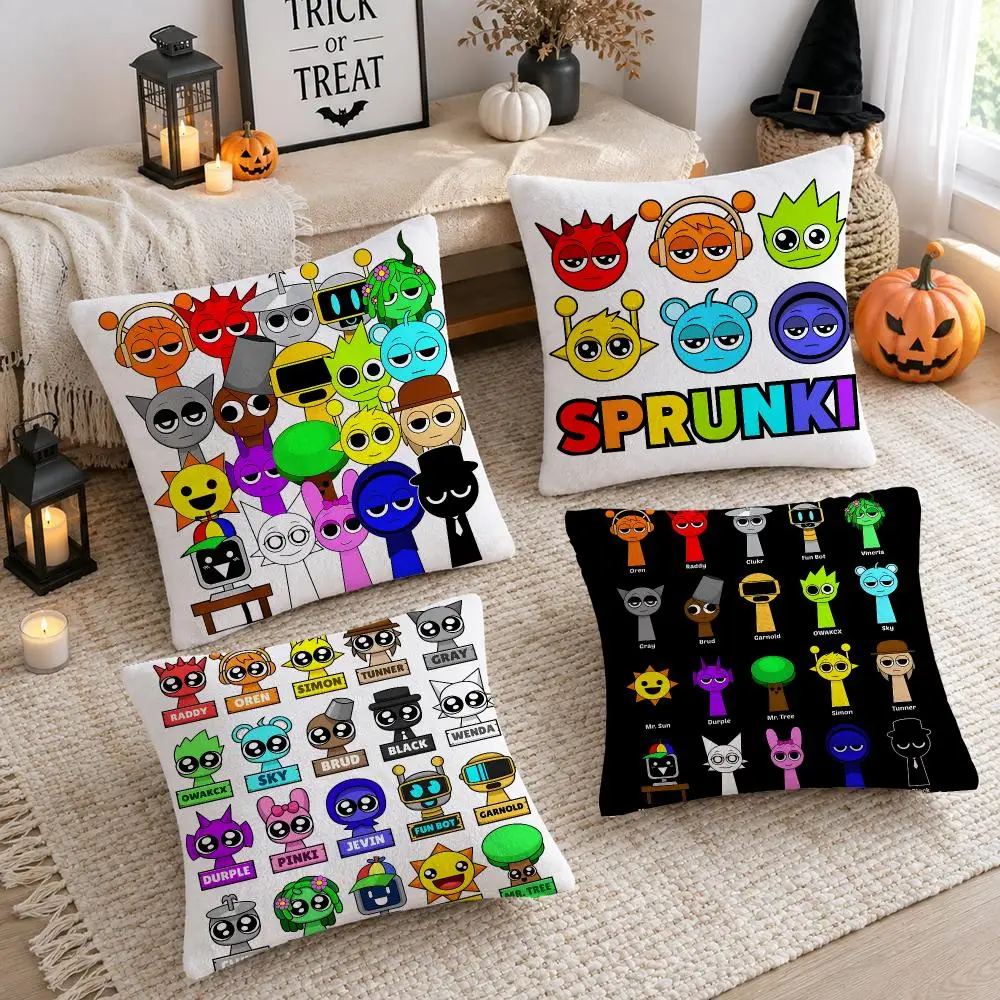 Popular Game Character S-Sprunki Cushion Cover Plush Decorative Pillow Case With Hidden Zipper Cutecore Room Decor For Home