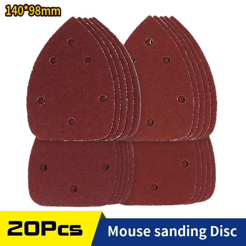 140*98*mm 6Hole Sanding Sheets Triangle Red Sandpaper Hook  Loop 40 -1000 Grits Abrasive Sanding Disc For Wood Sanding(20 Pcs)