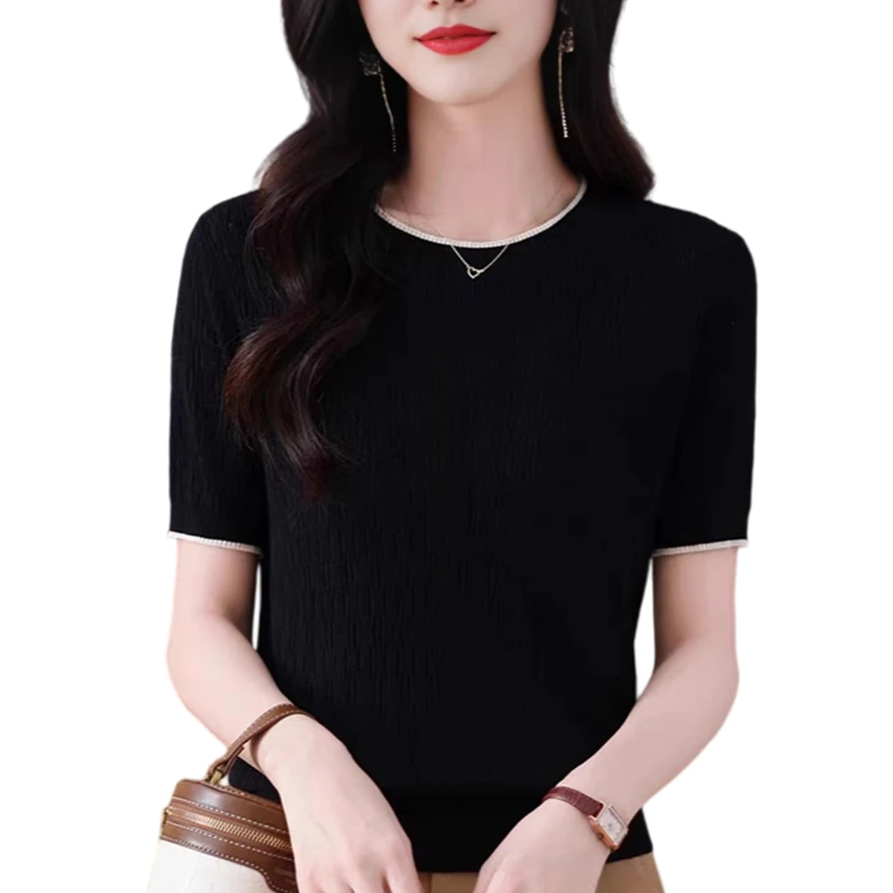 

Solid Color Openwork Ice Silk Knit Top for Women Polyester Regular Length Summer Beach Vacation Yoga Cycling Comfort Wear