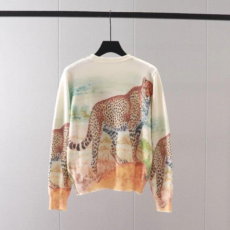 Sweaters Women Luxury Brand Jumper Knitted Sweaters Pullovers Long Sleeve Tops Animal Leopard Print Jersey Y2k Women Clothing