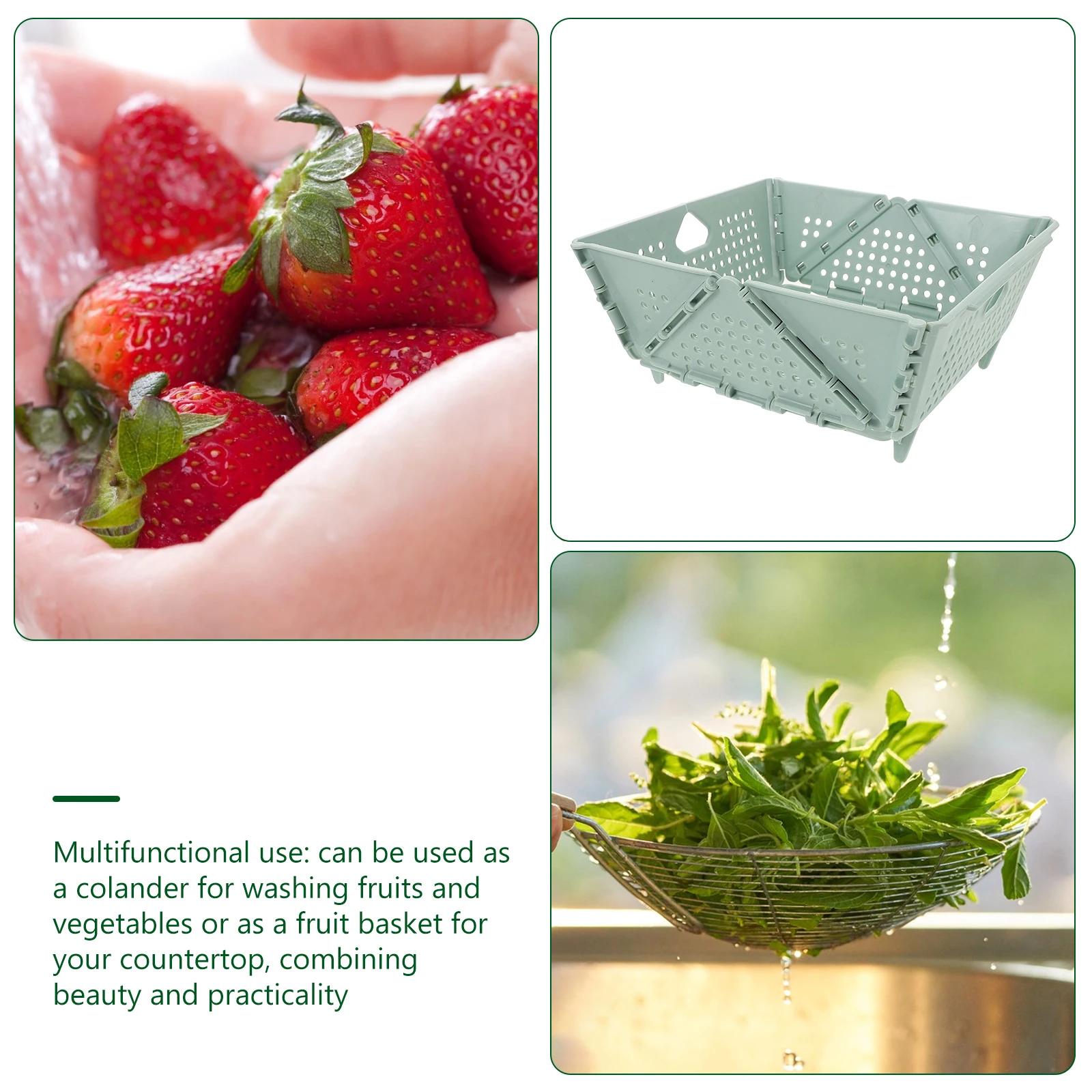 

Collapsible Kitchen Colander Foldable Vegetable Washing Drainage Holes Space-Saving Fruit Storage Basket Countertop Organizer