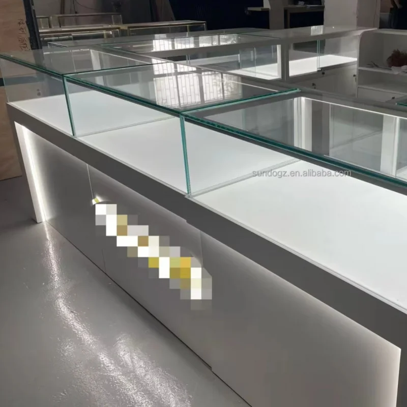 custom.SUNDO Custom Luxury Glass Jewelry Store Display Cabinet With Lock Metal Stainless Steel Jewelry Counter Showcase