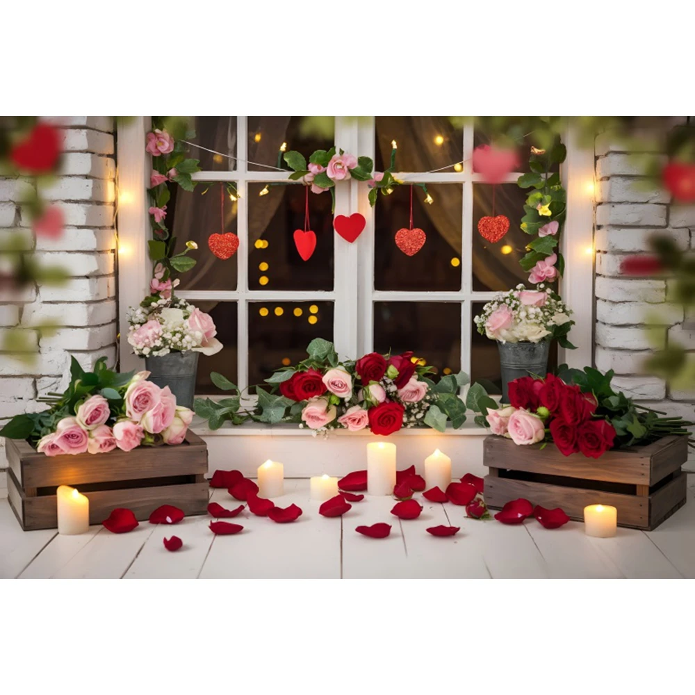 발렌타인 데이 사진 배경, 레드 러브 하트 꽃 창, 로맨틱 발렌타인 웨딩 파티 사진 배경, 2 월 14 일