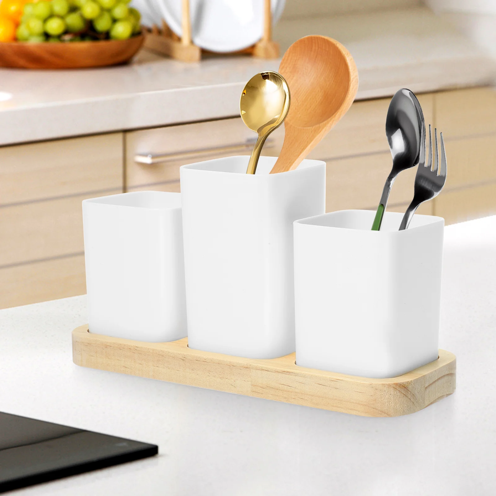 

Cutlery Storage Box PP Wood Material Utensil Holder Multifunction Kitchen Organizer Case Supplies Wedding Table Centrepieces