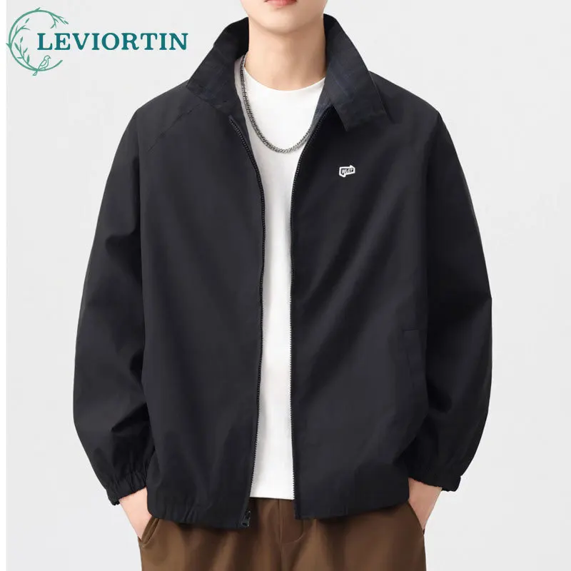 Japanese retro and trendy men's stand up collar jacket, double-sided checkered patchwork loose casual long sleeved jacket