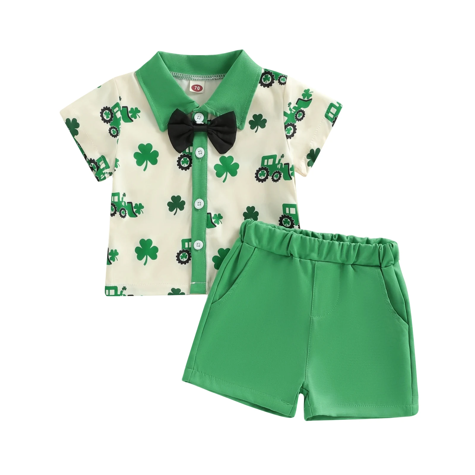 

Stylish Baby Girl St Patrick s Day Dress Green Clover Print Ruffle Sleeve Top Solid Color Tutu Skirt 2 Piece Set with Headband