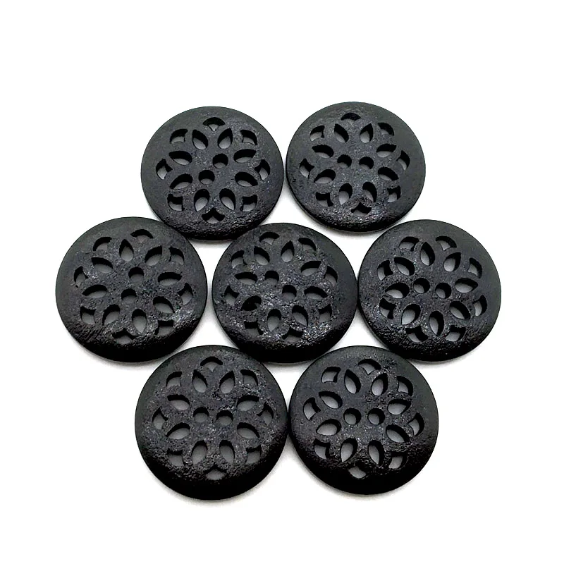 30PCS 25mm Dark Coffee Color Hollow Out 2-holes Round Wooden Buttons For Sewing Clothing Scrapbooking Crafts Home Decor QTG246