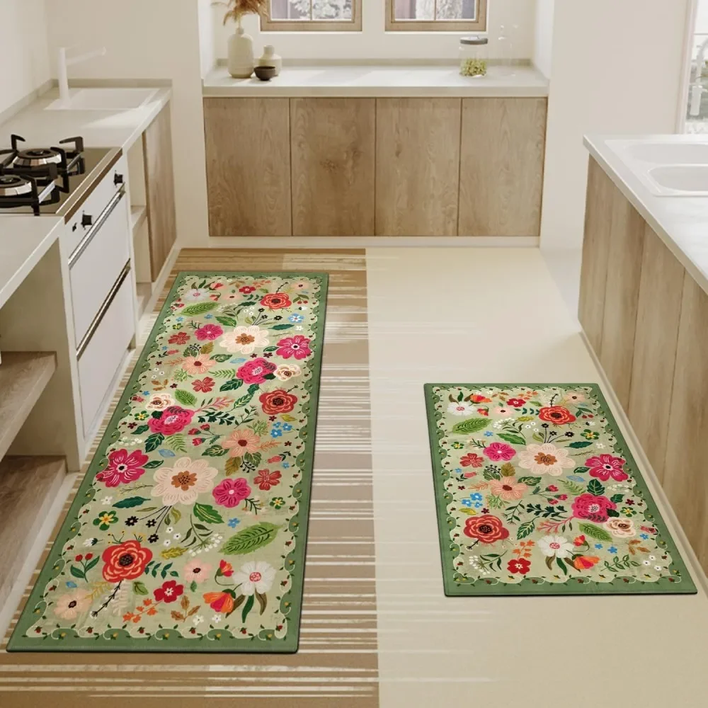 

Boho Floral Kitchen Modern Farmhouse Kitchen Rugs and Mats Anti-Fatigue Non Skid Washable Bohemian Kitchen Runner Carpet