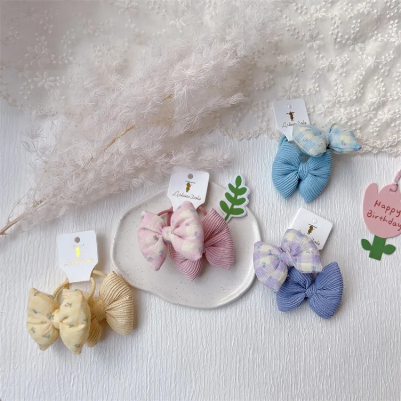 

Набор мягких плюшевых резинок для волос с полосатыми цветочными бантами, нескользящие эластичные милые держатели для хвоста для девочек, повседневный аксессуар для волос