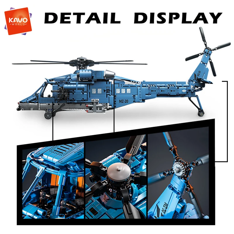 KAVOWORLD 1521PCS Blue Helicopter Building Toys Set Remote Control Realistic Airplane Model with Working Landing Gear Rotating Rotors Missiles Cockpit and Equipment Systems DIY Assembly Bricks for Teenagers Ideal Birthday Christmas Gift for Airplane Fans view 6