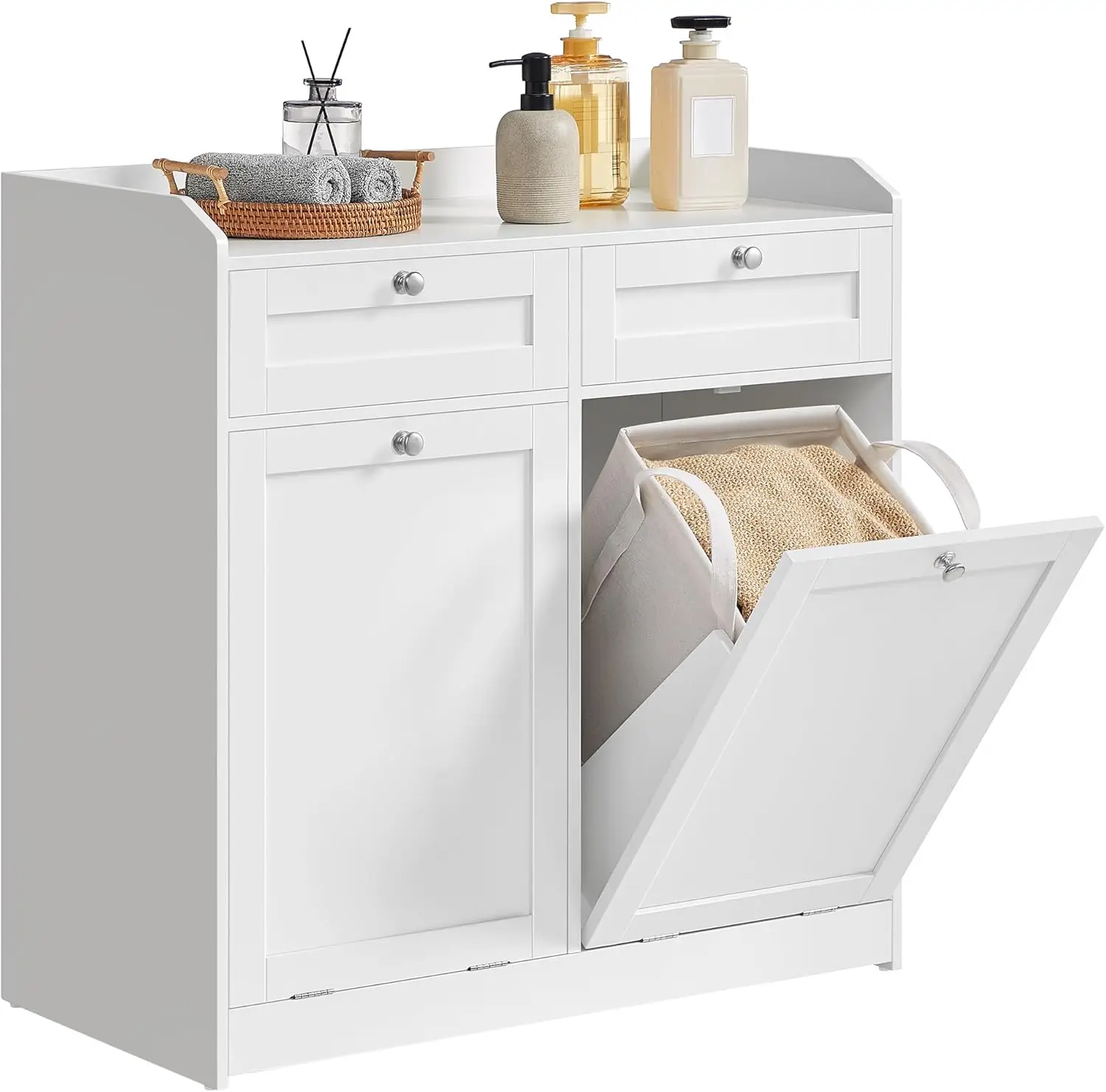 2 Drawers and 2 Hidden Laundry Hampers, Freestanding, Tilt-Out Laundry Baskets with Handles, 31.1 x 15.8 x 31.5