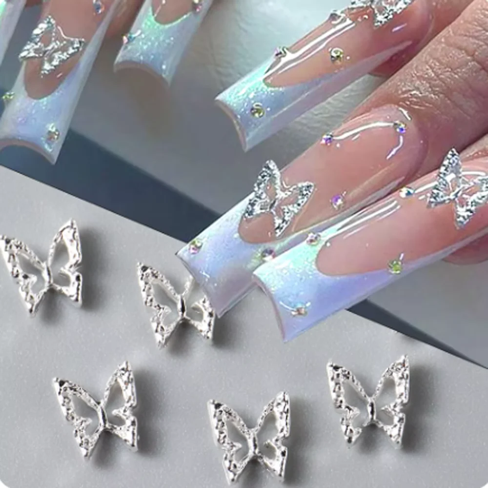 10/20Pcs Butterfly Shaped Nail Art Charms 3D Silver Gold Glitter Hollow Butterflies Nail Decoration Shiny DIY Nail Accessories