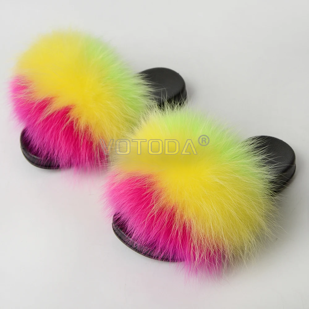 Summer Kids Fur Slides Furry Children Shoes Fluffy Real Fur Slippers Soft Flat Toddler Flip Flop Cute Girls Plush Shoes Child