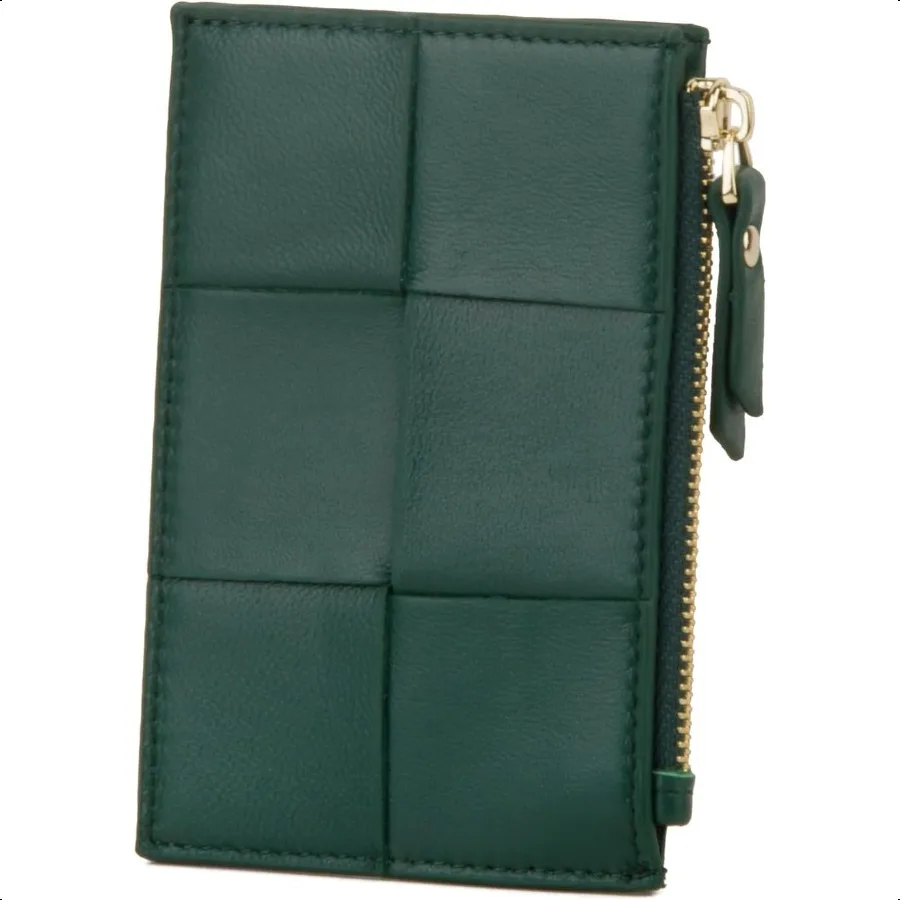 

Woven Sheepskin leather MultiCard Coin Purse Chic Fashionable Card Holder and Small Card Wallet Woman Dark Green