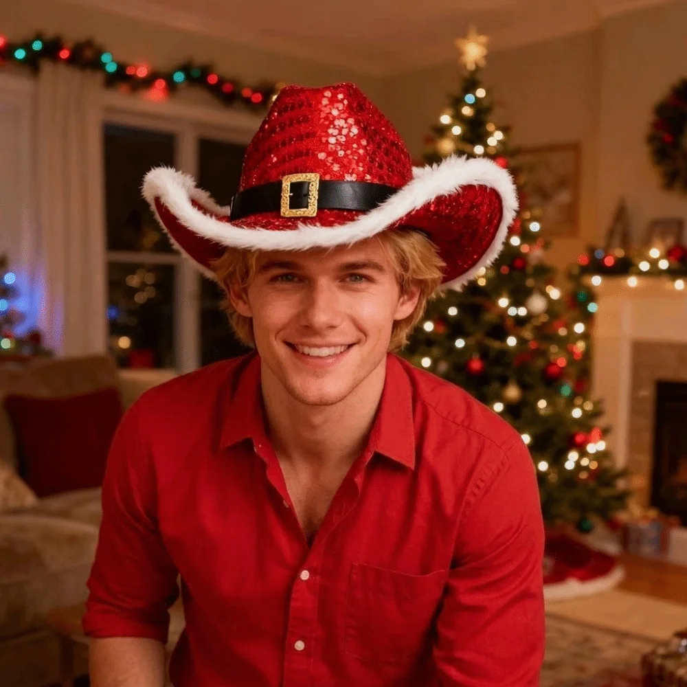 Fashion Sequins Christmas Cowboy Hat Large Bucket Hat Luminescent Headwear Fisherman Hat Men