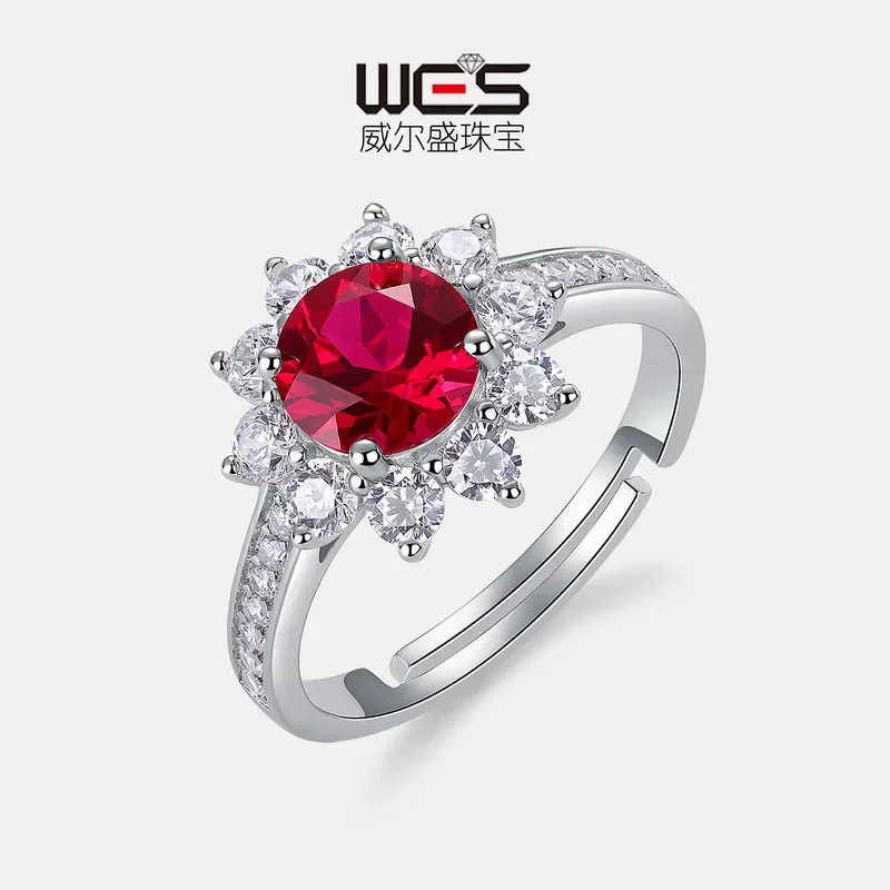 Sunflower Cultured Ruby Ring for Women 18K Gold Fully Inlaid with Colorful Baby Stones PT950 Platinum Open Ring