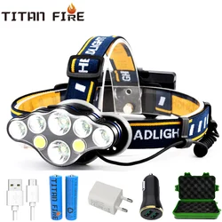 T20 LED Headlamp Rechargeable COB 8 Modes Headlight Lamps 6000 Lumens Flashlight Zoomable Waterproof for Camping Fishing