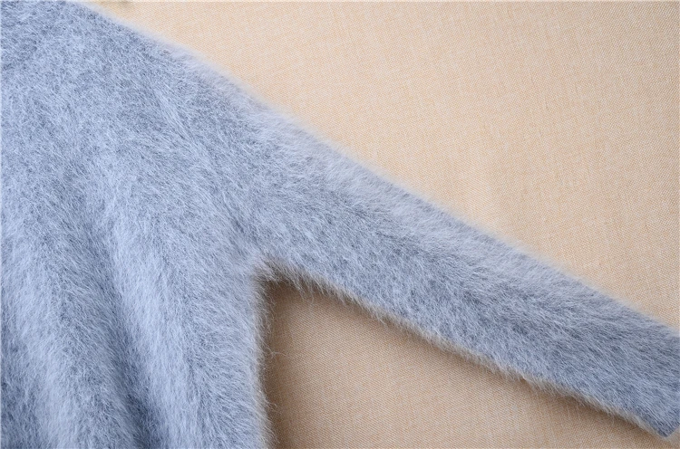 Women Mujer Autumn Winter Clothing Grey Hairy Angora Rabbit Hair Knitted Turtleneck Long Sleeves Slim Blouses Pullover Sweater