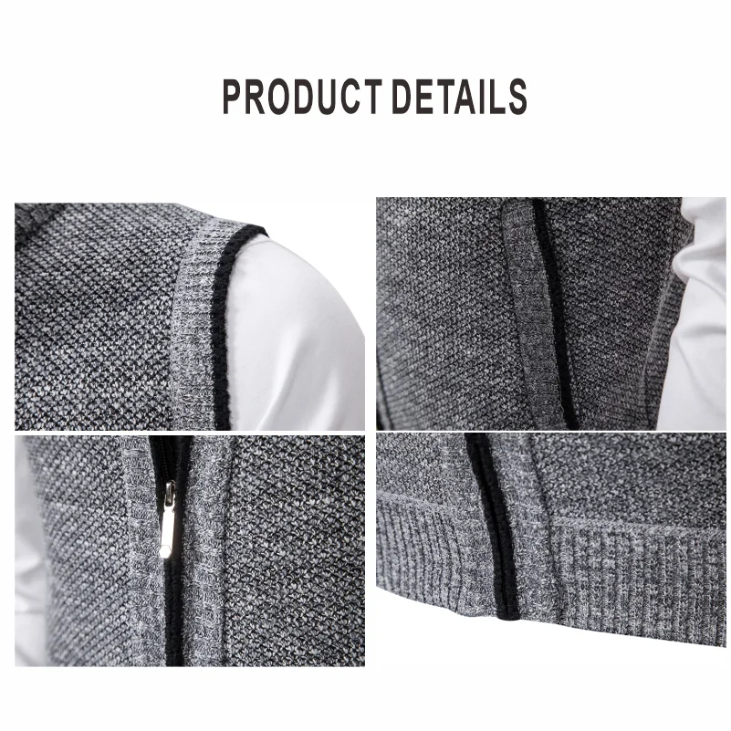 Fashion Men\'s Knitted Zipper Sleeveless Vest Velvet Cardigan Stand Collar Pullovers Sweatercoat Knit Waistcoat Custom Logo Print