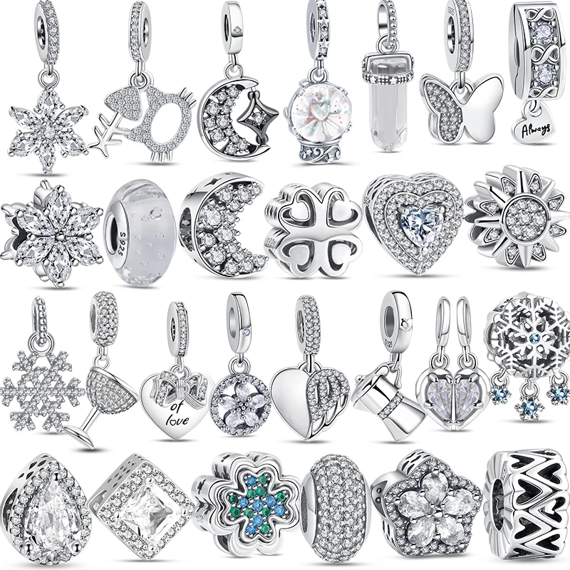 

925 Sterling Silver Clear Zircon Snowflake Cat Fish Sparkling Pave Beads Fit Original Pantaro Bracelet DIY Charm Luxury Jewelry