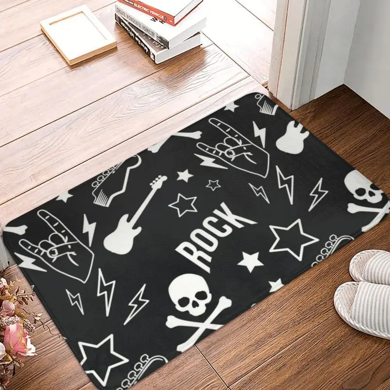 

Rocker Rock Music Pattern Doormat Non-Slip Kitchen Bath Mat Toilet Floor Door Entrance Carpet Rug