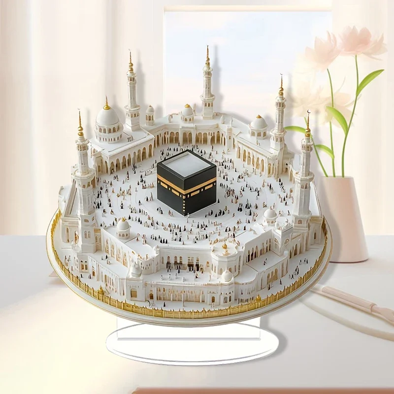 سطح المكتب الديكور الأبيض مسجد الطباعة مركز قطعة الاكريليك الديكور المسطح