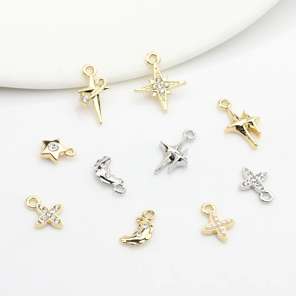 

Zinc Alloy Charms Handmade Point Drill Mini Star Moon Charms 10pcs/lot For DIY Charms Jewelry Making Bulk Wholesale Nickel Free