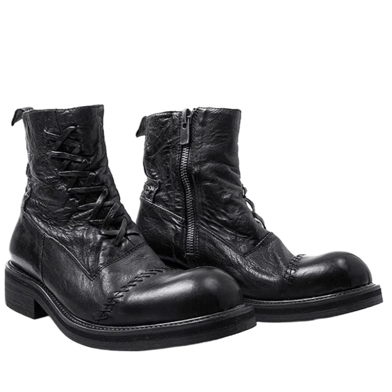 

British Original Design Casual High-top Chelsea Boots Shoes for Men's Genuine Leather Comfortable Breathable Heightening Boots