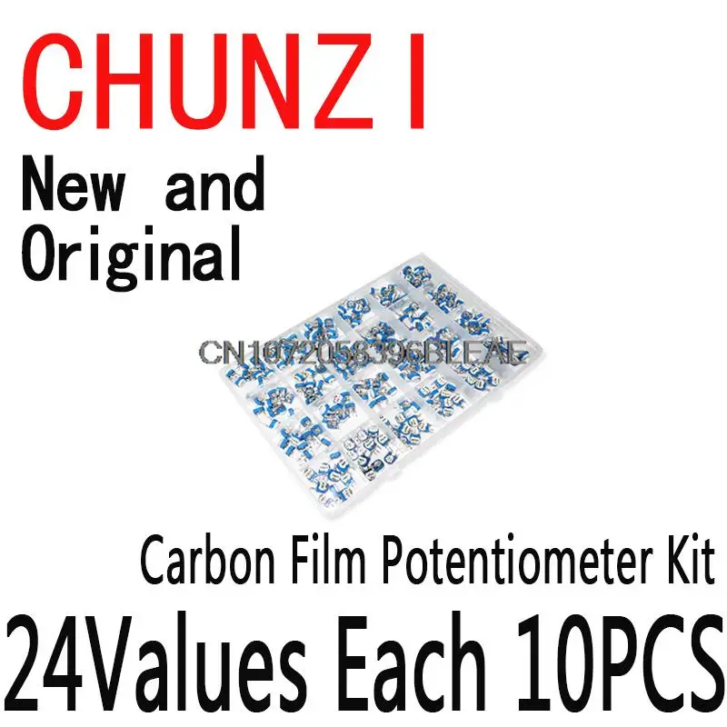 240PCS/Set 24Values Carbon Film Horizontal Trimpot Potentiometer Assortment Kit Variable Resistor RM065 RM063 100R - 2M