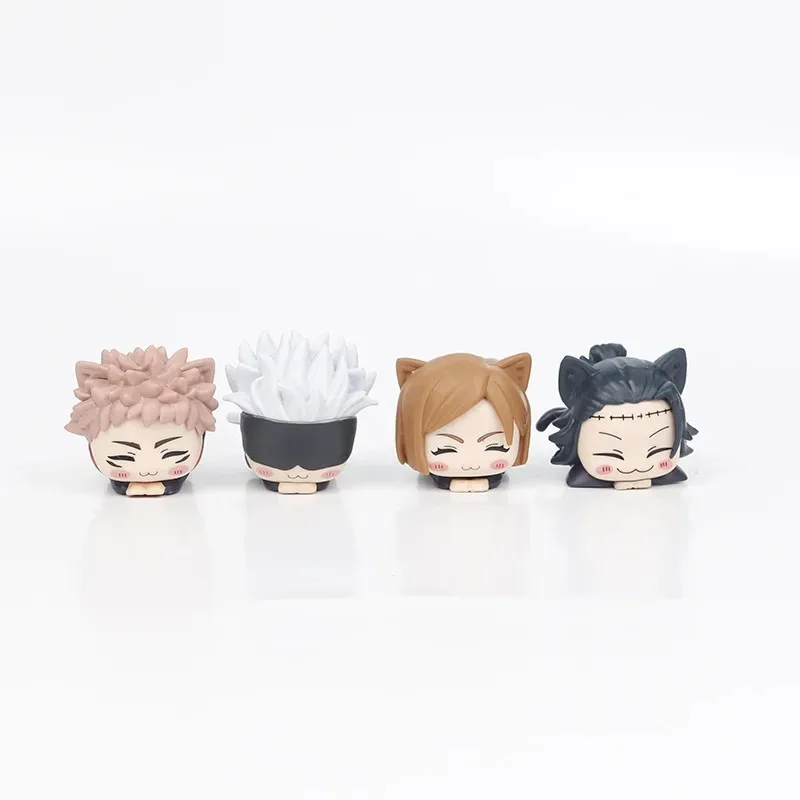 6CM Jujutsu Kaisen Anime Figure Itadori Yuji Satoru Gojo Napping Cat PVC Q Version prone 4Pcs/Set Model Toys Gift Collection