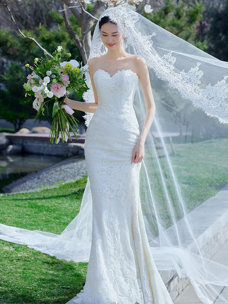 

Белое кружевное свадебное платье Ele 2026 года, новинка, для выездной свадьбы на природе, с шлейфом и легкой фатой для невест