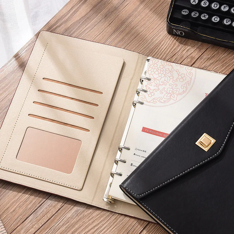 Leather Cover Business Notebook A5/B5 Loose-leaf Binder Memo 80sheets Paper Rotating Buckle Hand Accout Book Office Accessories