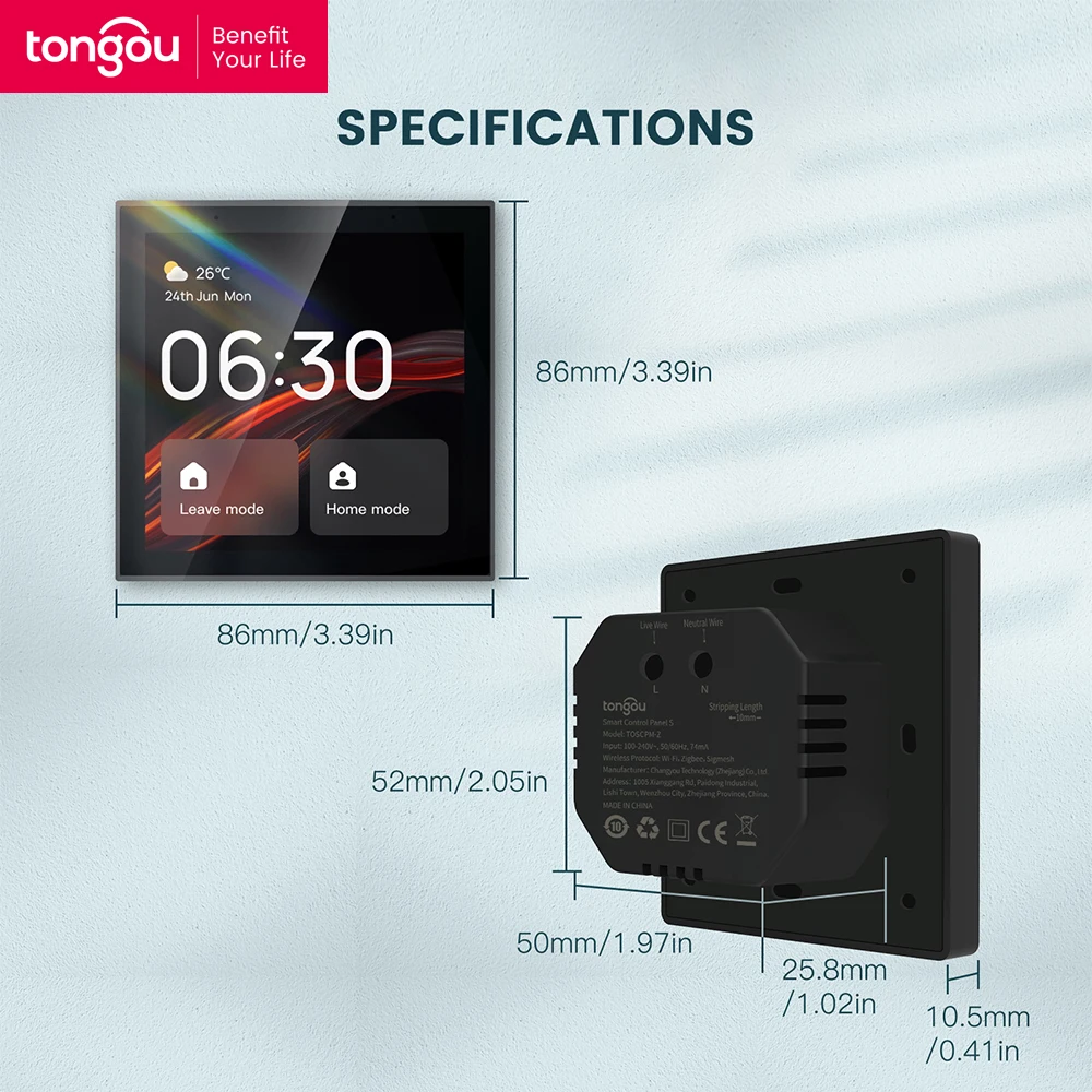 Panel de control central táctil Wifi TONGOU, pantalla Tuya, bulid en Alexa Control de voz y puerta de enlace ZigBee para escenas inteligentes de 4 pulgadas