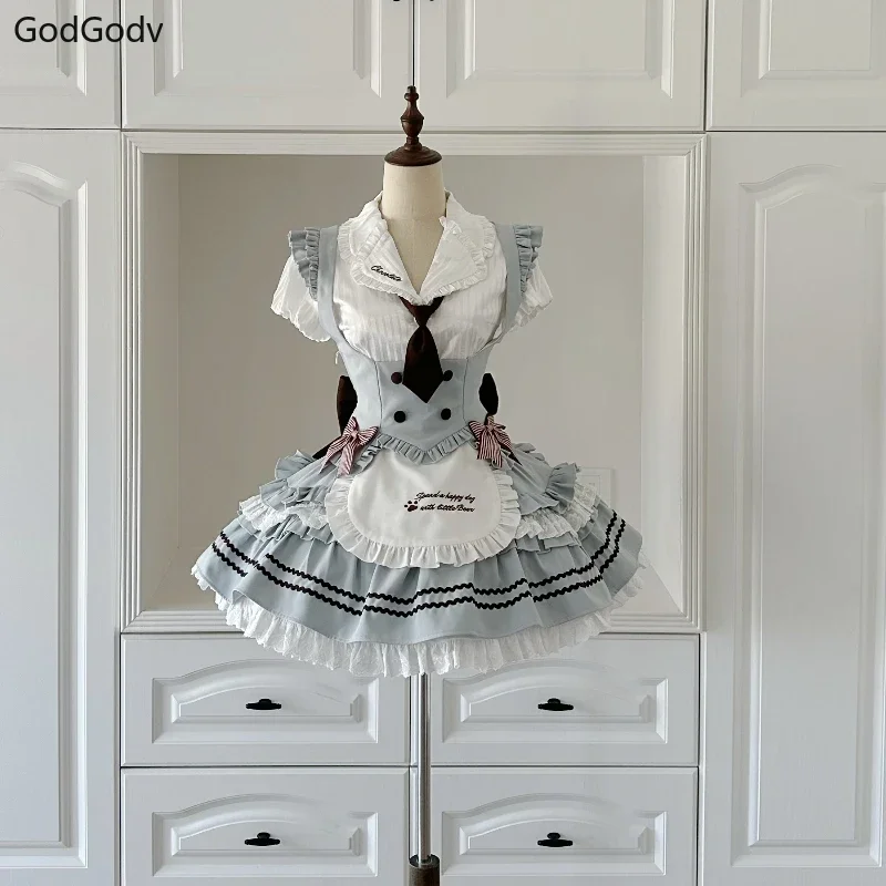 IMU 2025 Spring Summer Sweet Women 2 Piece Set White Lace Bow Design Corset Tops Ruffle Skirt Retro Elegant Female Outfits Sexy